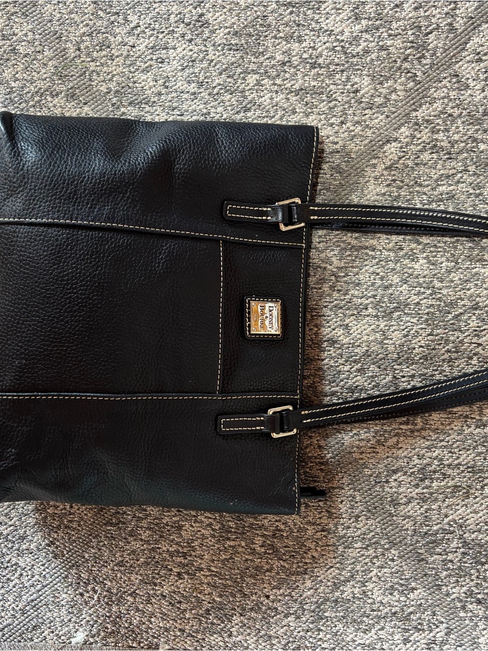 Dooney & Bourke Black Leather Tote with Contrast Stitching